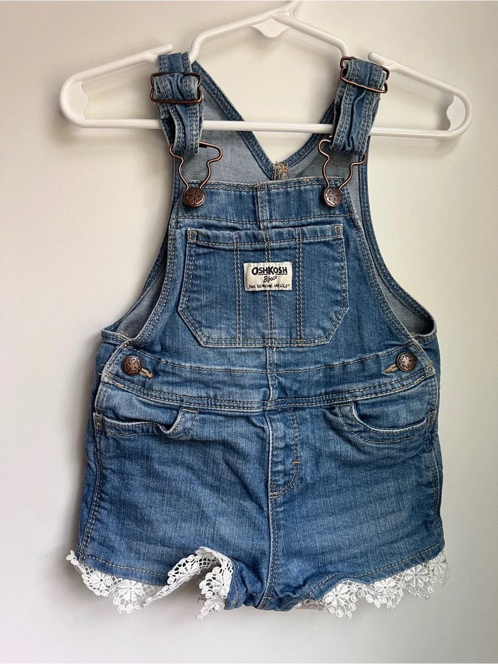 OshKosh B’gosh Denim Shortalls with Lace Trim | 18M